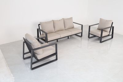 3 - piece Luxury Dark Grey Aluminum Patio Furniture Set With Beige 3 - piece Luxury Dark Grey Aluminum Patio Furniture Set With Beige
