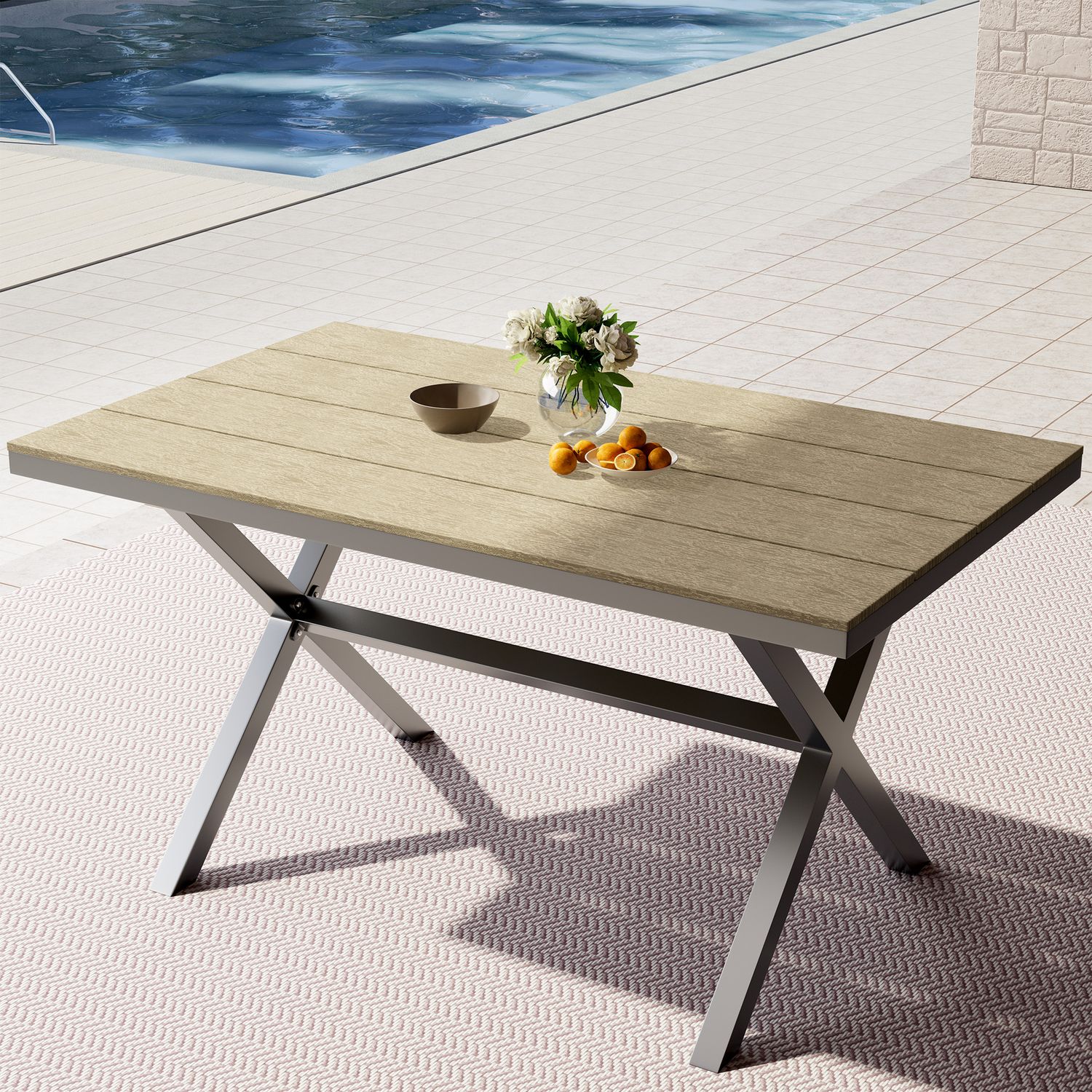 Patio plastic wood dining table (wood) - Natural Wood