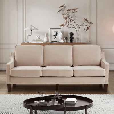 Modern 3 Person seat Sofa Couch with Scooped Armrest/Wood legs - taupe Modern 3 Person seat Sofa Couch with Scooped Armrest/Wood legs - taupe