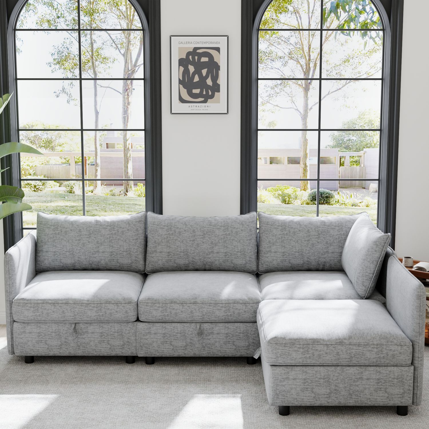 Modular Sectional Sofa, Convertible Sofa Seat With Storage - Grey