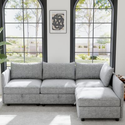 Modular Sectional Sofa, Convertible Sofa Seat With Storage - Grey Modular Sectional Sofa, Convertible Sofa Seat With Storage - Grey