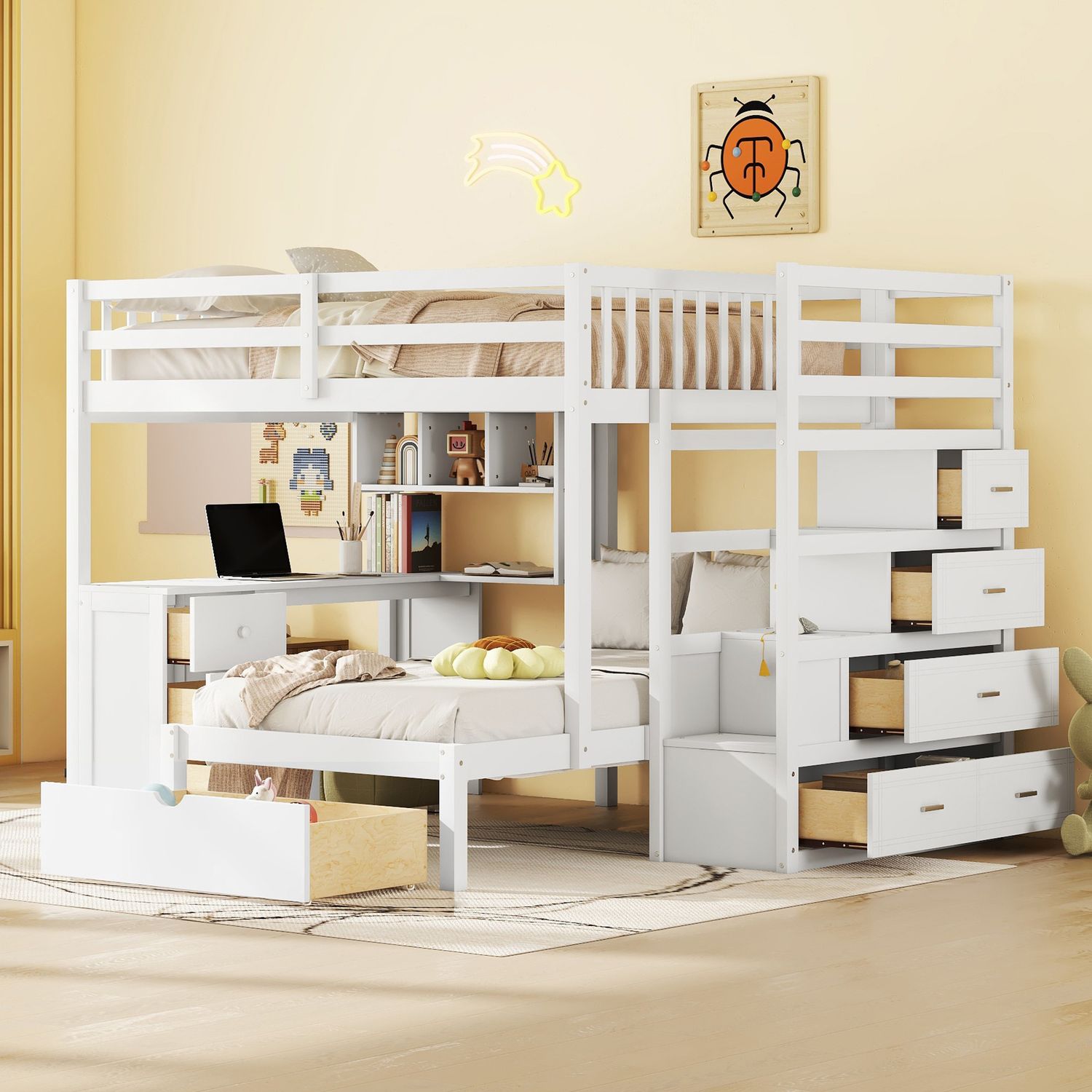 Full Over Twin Bunk Bed with Desk, Drawers and Shelves - 80 x 97.9 x Full Over Twin Bunk Bed with Desk, Drawers and Shelves - 80 x 97.9 x