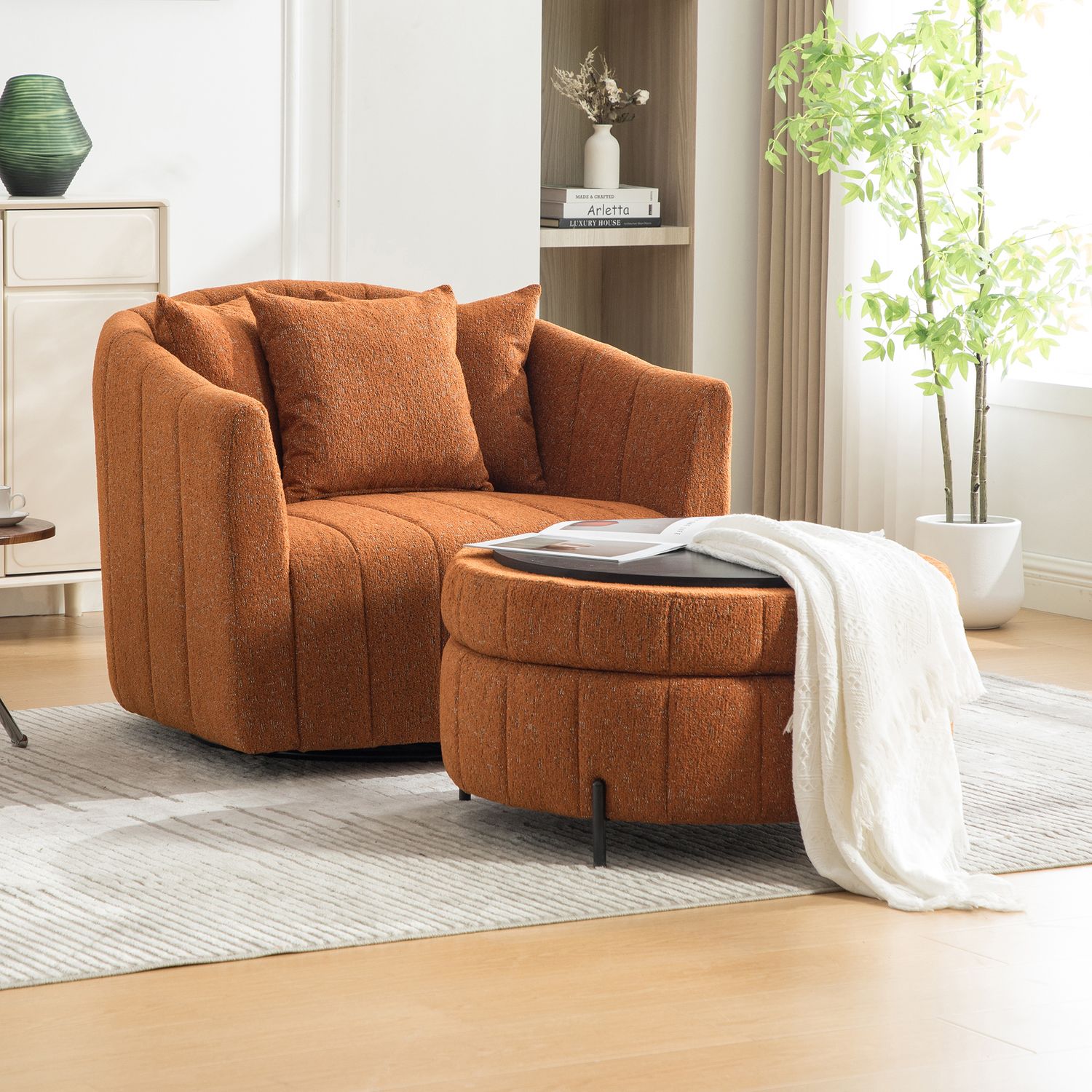 39W Oversized 360° Swivel Accent Barrel Chair and Half Sofa w - Orange 39W Oversized 360° Swivel Accent Barrel Chair and Half Sofa w - Orange