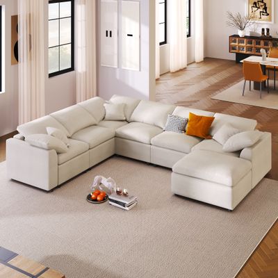 U_Style 124.8 Extra Large 7 - Seater Modular Sectional Sofa with L U_Style 124.8 Extra Large 7 - Seater Modular Sectional Sofa with L
