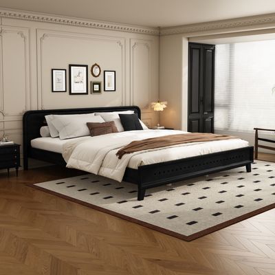 Pine Solid Wood King Size Bed - Black Pine Solid Wood King Size Bed - Black