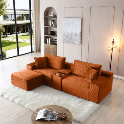 Modular Sectional Sofa, Deep Seat Corduroy Cloud Couch with Cup Modular Sectional Sofa, Deep Seat Corduroy Cloud Couch with Cup