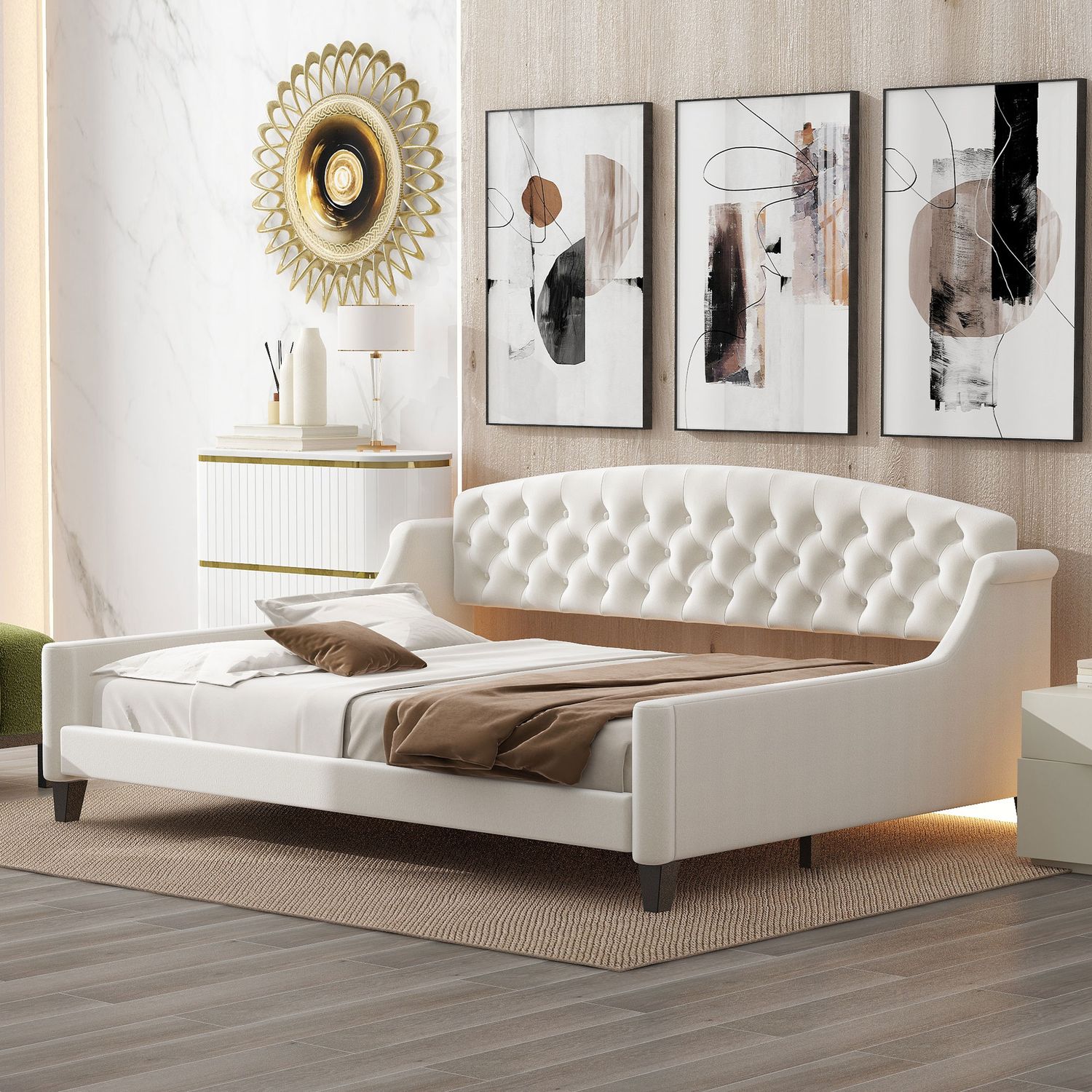 Modern Luxury Tufted Button Daybed, Full, Beige Modern Luxury Tufted Button Daybed, Full, Beige
