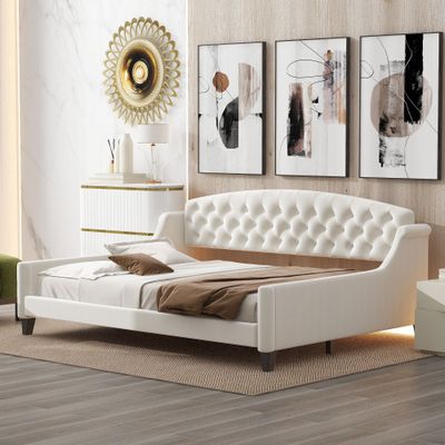 Modern Luxury Tufted Button Daybed, Full, Beige Modern Luxury Tufted Button Daybed, Full, Beige