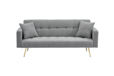 71.7 - inch Grey Teddy Fleece Sofa Bed with Two Included Throw Pillows 71.7 - inch Grey Teddy Fleece Sofa Bed with Two Included Throw Pillows