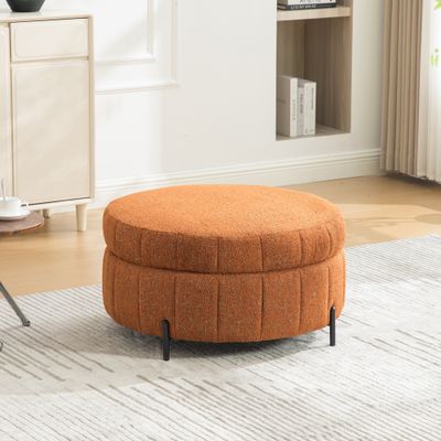 31.3W Upholstered Round Ottoman With Reversible Lid - Orange 31.3W Upholstered Round Ottoman With Reversible Lid - Orange