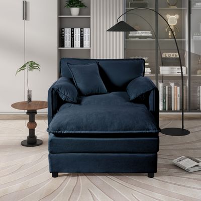 Oversized 57.48 Oversized 57.48" Recliner Chair with Movable Ottoman - Blue