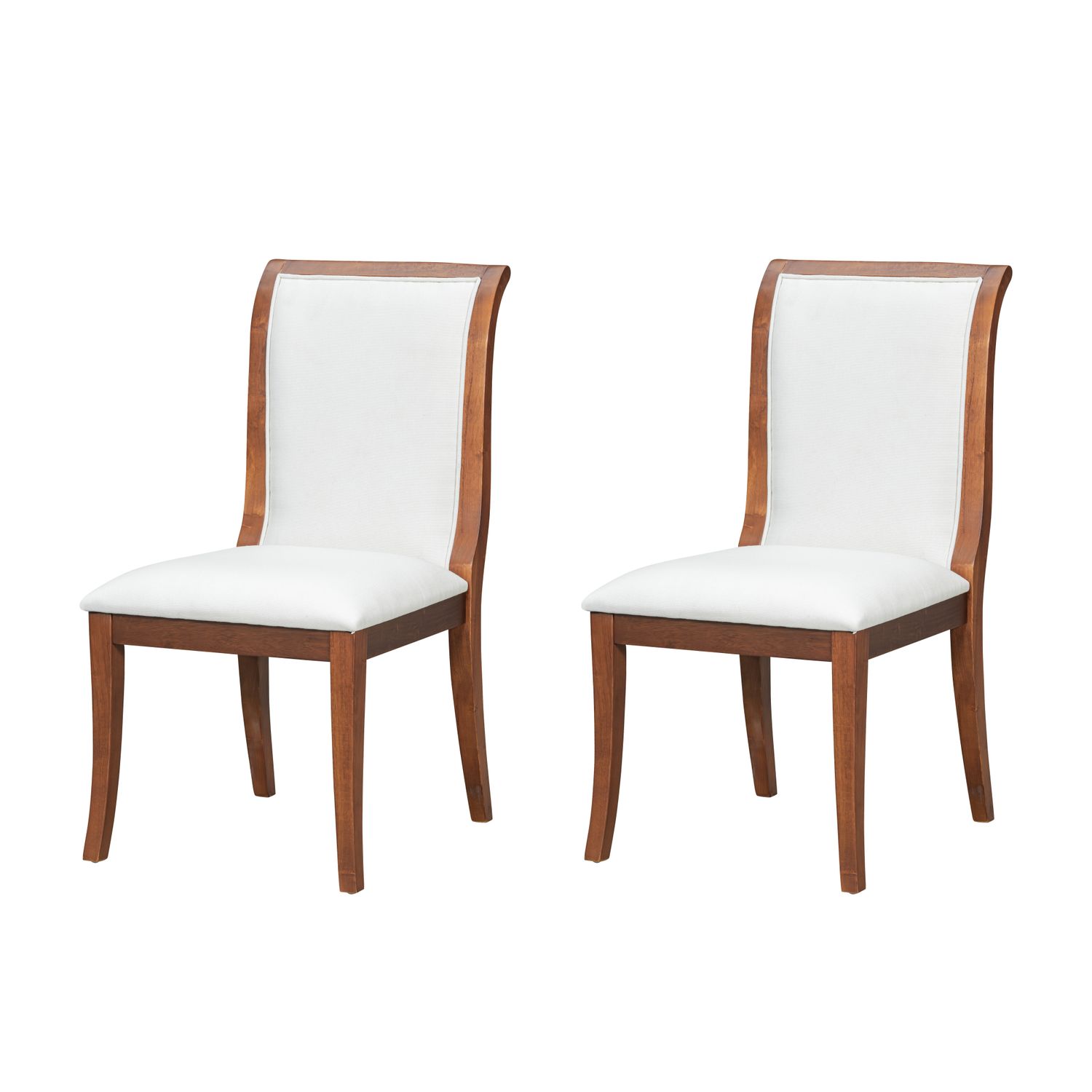 Walnut Finish Upholstered Dining Chairs Set of 2 - White+Walnut Walnut Finish Upholstered Dining Chairs Set of 2 - White+Walnut