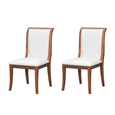 Walnut Finish Upholstered Dining Chairs Set of 2 - White+Walnut