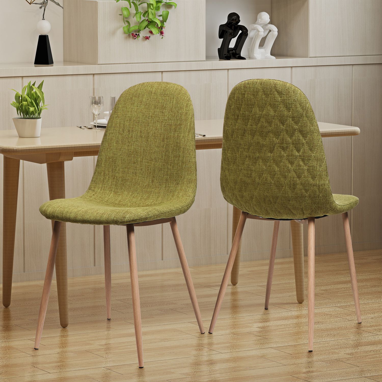 Mid - Century Dining Chair Fabric Upholstered Chair with Light Walnut