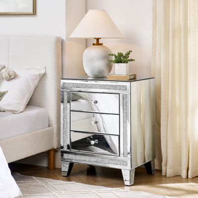 21.5 21.5" X15.8 inchX26.8 inchSilver mirror three drawer cabinet
