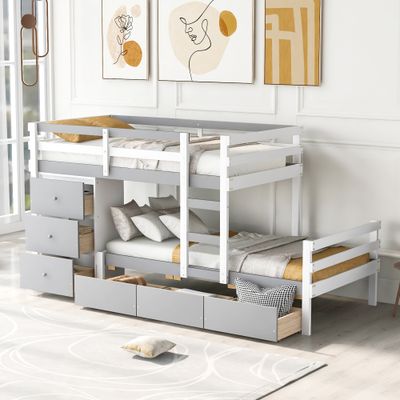 Twin over Twin Loft Bunk Bed with Drawers and Ladder, Gray Twin over Twin Loft Bunk Bed with Drawers and Ladder, Gray