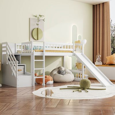 Stairway Twin Size Loft Bed with Two Drawers and - 87.2 x 93.1 x 48.8