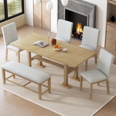 TOPMAX Farmhouse 76 TOPMAX Farmhouse 76" 6 - Piece Extendable Dining Table Set Trestle