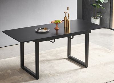 black color, Square Extendable Dining Table with metal leg