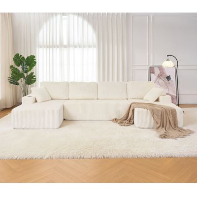 U - Shaped Modular Sectional Sofa - Beige - Corduroy, Polyurethane U - Shaped Modular Sectional Sofa - Beige - Corduroy, Polyurethane