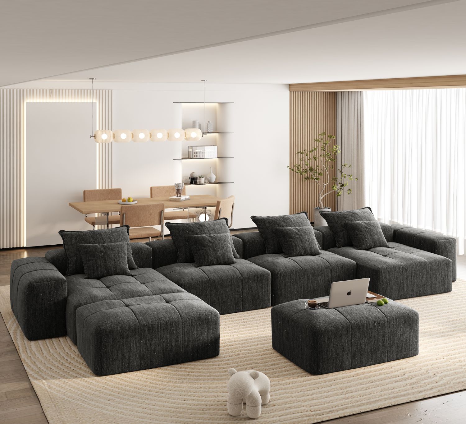 Modern Oversized Modular Sectional Sofa - Black - 85.04 x 127.56 x