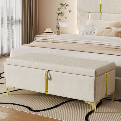 Elegant Upholstered Storage Ottoman - Beige Elegant Upholstered Storage Ottoman - Beige