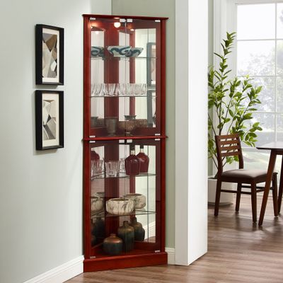 Corner Curio Dispaly Cabinet with Lights - Cherry Corner Curio Dispaly Cabinet with Lights - Cherry