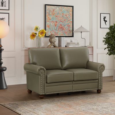 Living Room Sofa Loveseat Chair Taupe Faux Leather - Grey Living Room Sofa Loveseat Chair Taupe Faux Leather - Grey