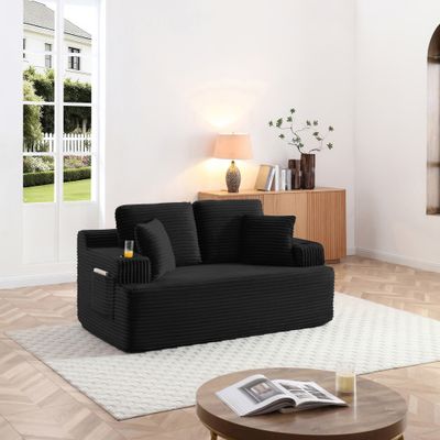 66.5''Boneless Sofa Couch with 2 Pillows Extra - Black 66.5''Boneless Sofa Couch with 2 Pillows Extra - Black