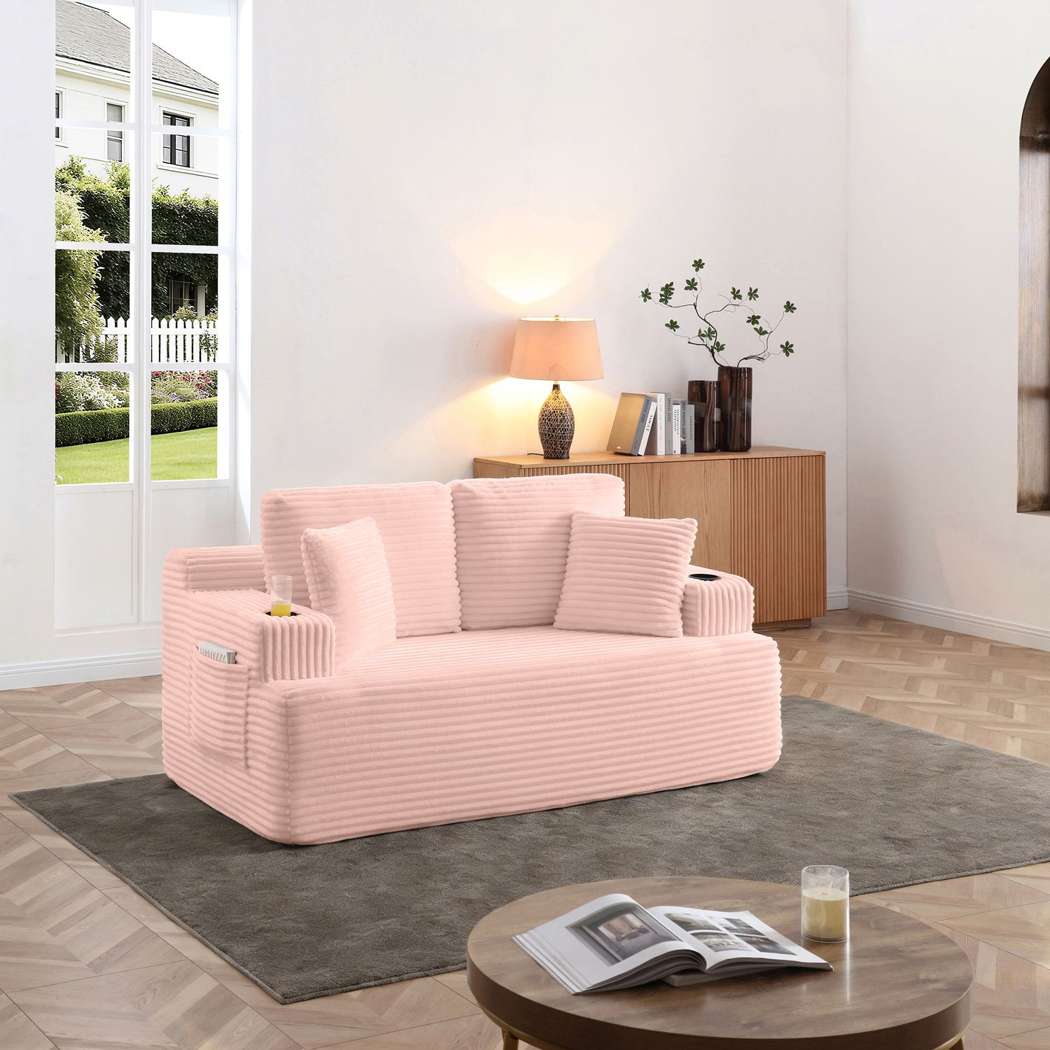 66.5''Boneless Sofa Couch with 2 Pillows Extra - Pink 66.5''Boneless Sofa Couch with 2 Pillows Extra - Pink