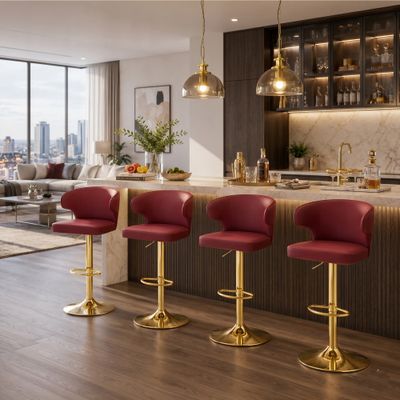 Modern rotating adjustable bar chair - Gold, Red - Pu - 19.6 x 17.3 in Modern rotating adjustable bar chair - Gold, Red - Pu - 19.6 x 17.3 in