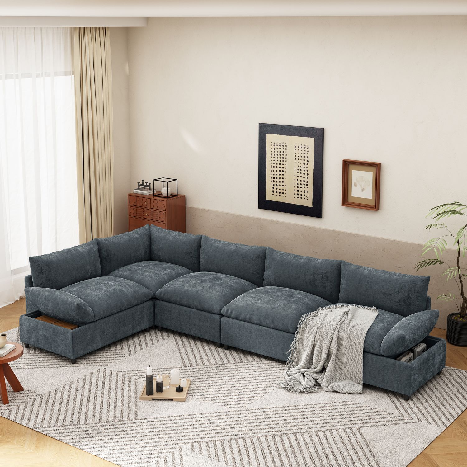 115.5" Modular Deep Gray Sectional Sofa with Durable Polyester