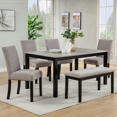 6 - Piece Dining Table Set with Bench - Black+Grey 6 - Piece Dining Table Set with Bench - Black+Grey