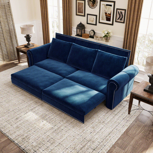 Chesterfield Sofa, 93.7 King Pull Out Sofa Bed - Blue Chesterfield Sofa, 93.7 King Pull Out Sofa Bed - Blue