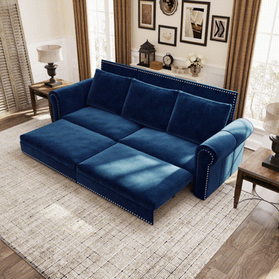 Chesterfield Sofa, 93.7 King Pull Out Sofa Bed - Blue Chesterfield Sofa, 93.7 King Pull Out Sofa Bed - Blue