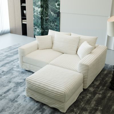 82.7 Plush Corduroy 3 - Seat Sofa - Beige+White 82.7 Plush Corduroy 3 - Seat Sofa - Beige+White