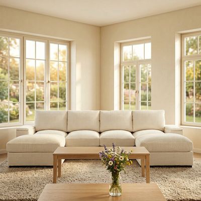 122 122" U - Shaped Modular Cloud Sectional Sofa Sleeper - Beige