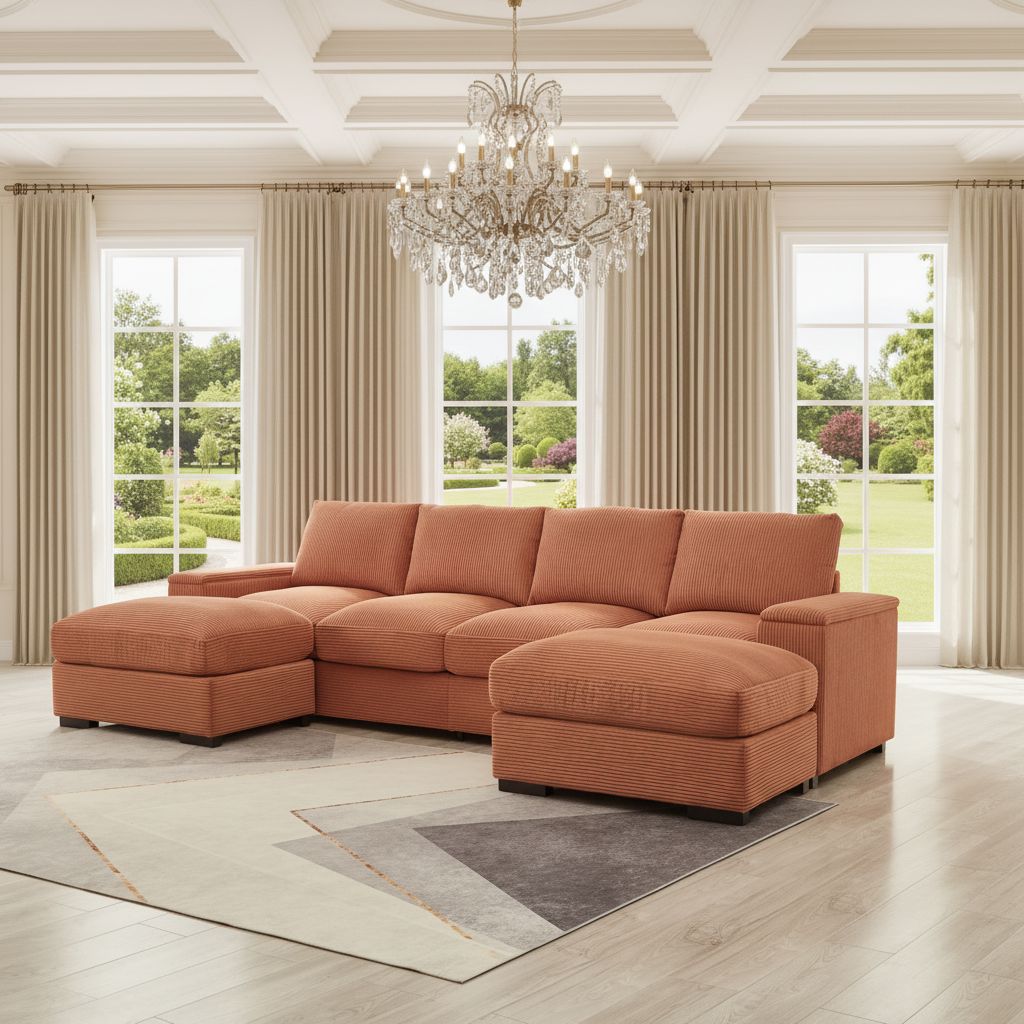 122" U - Shaped Cloud Modular Sectional Sofa - Orange