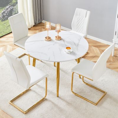 Table and chair set.Extendable MDF - White+Gold Breathable - Model Table and chair set.Extendable MDF - White+Gold Breathable - Model