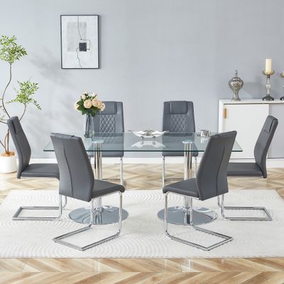 Table and chair set. 71 in - Dark Gray, Silver, Transparent