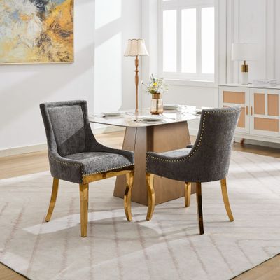 Chenille Dining Chairs, Modern Style with Curved Gold - Plated Legs & Chenille Dining Chairs, Modern Style with Curved Gold - Plated Legs &