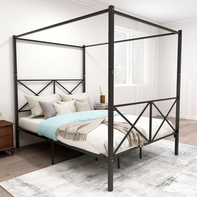 Metal Canopy Bed Frame, Platform Bed Frame Queen with X Shaped Frame Metal Canopy Bed Frame, Platform Bed Frame Queen with X Shaped Frame