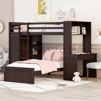 Twin size Loft Bed with a Stand - alone bed, Shelves - 78.7 x 87.6 x