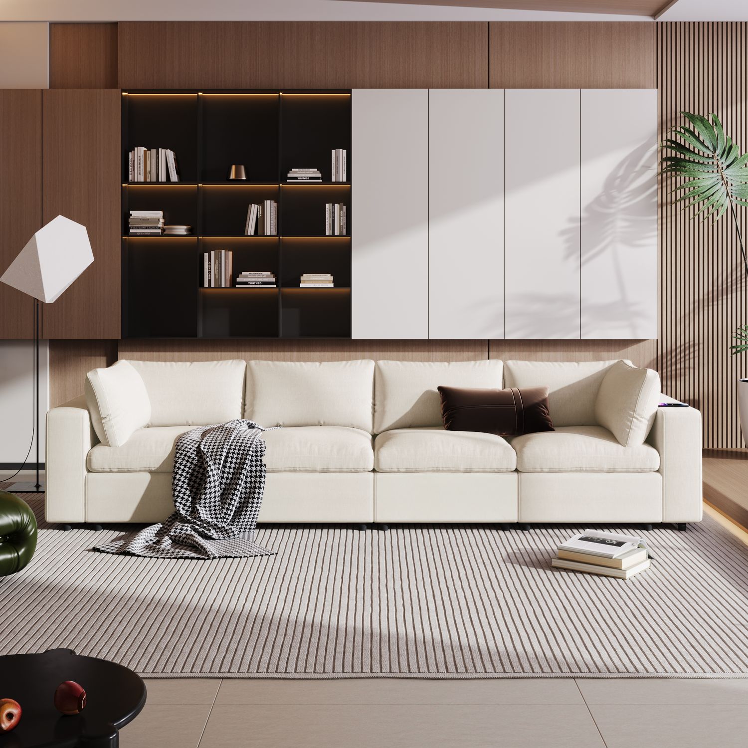 U - style Upholstered Modular Sofa with Storage Space - Beige