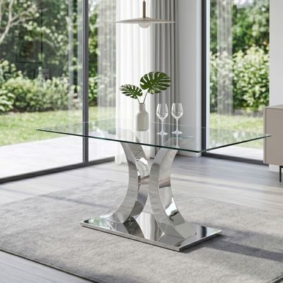 Modern Glass Dining Table - Silver, Transparent Modern Glass Dining Table - Silver, Transparent