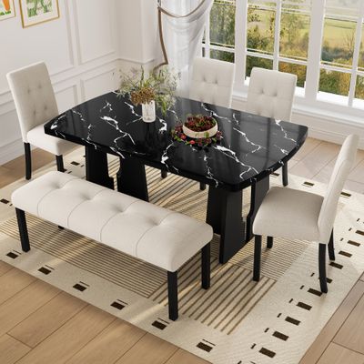 6 Piece Modern Dining Table Set - Beige, Black 6 Piece Modern Dining Table Set - Beige, Black