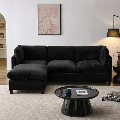 96.5 Sectional Couch for Living room - Black - Chenille - 67 x 96.5 x 96.5 Sectional Couch for Living room - Black - Chenille - 67 x 96.5 x
