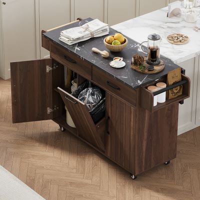 K&K Kitchen Island with Trash Can Storage - 20.55 x 51.06 x 35.04 in. K&K Kitchen Island with Trash Can Storage - 20.55 x 51.06 x 35.04 in.