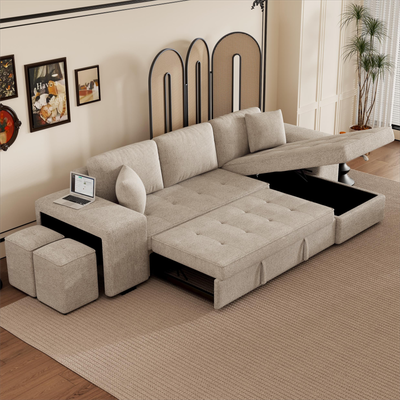 104.5 104.5" Modern L - Shaped 3 Seat Reversible Sectional Couch - Cream
