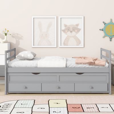 Twin Size Bed with Headboard - Grey Twin Size Bed with Headboard - Grey
